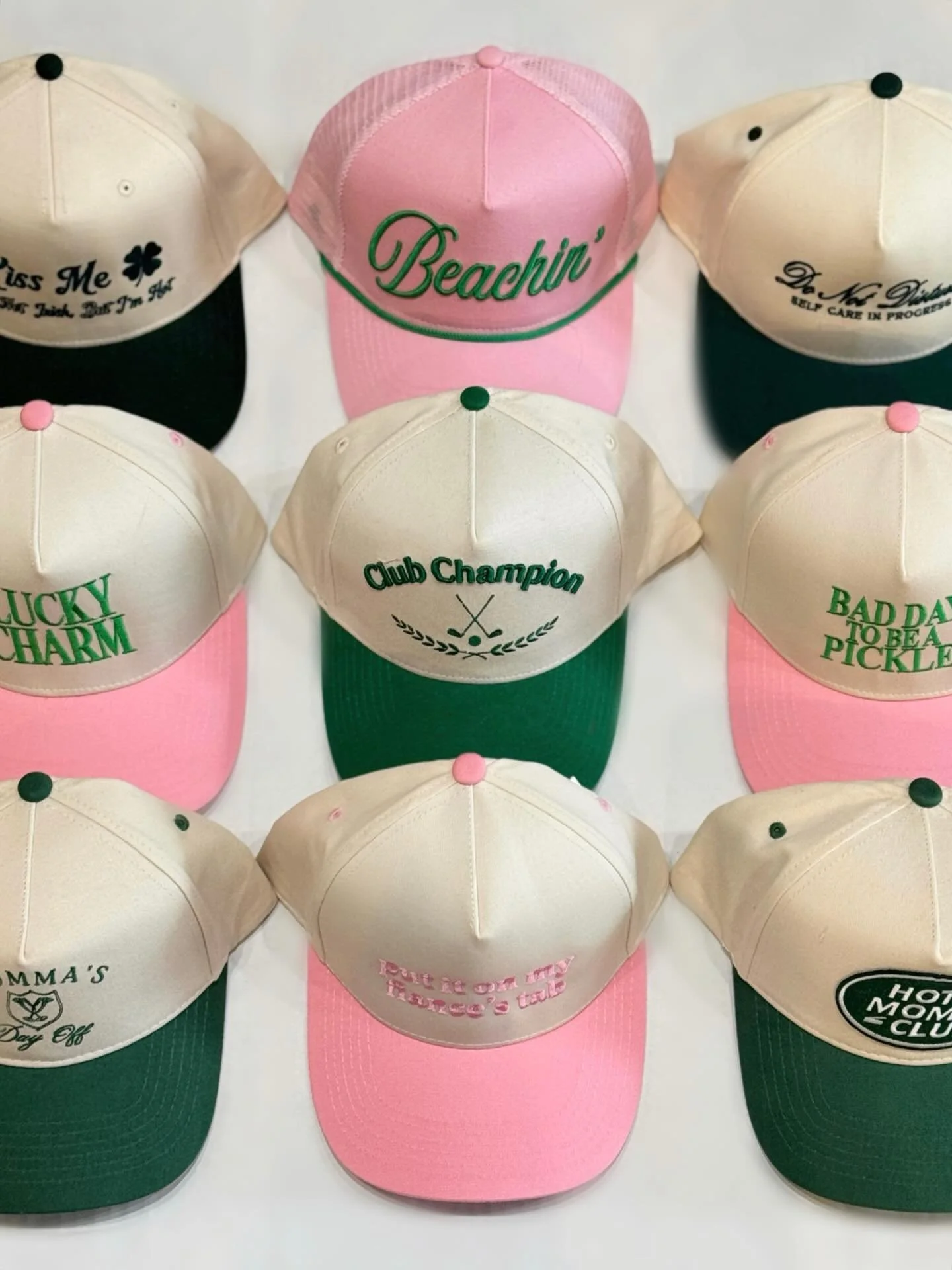 Obsessing over these new trucker hats that just hit the floor! Come shop the March cuteness with us from 11&ndash;6pm today 🍀