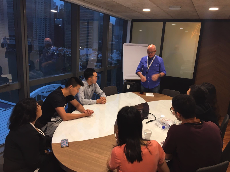 Bulat, Haiwen, and their Singapore cohort at an event hosted by Vision Strategy Storytelling.