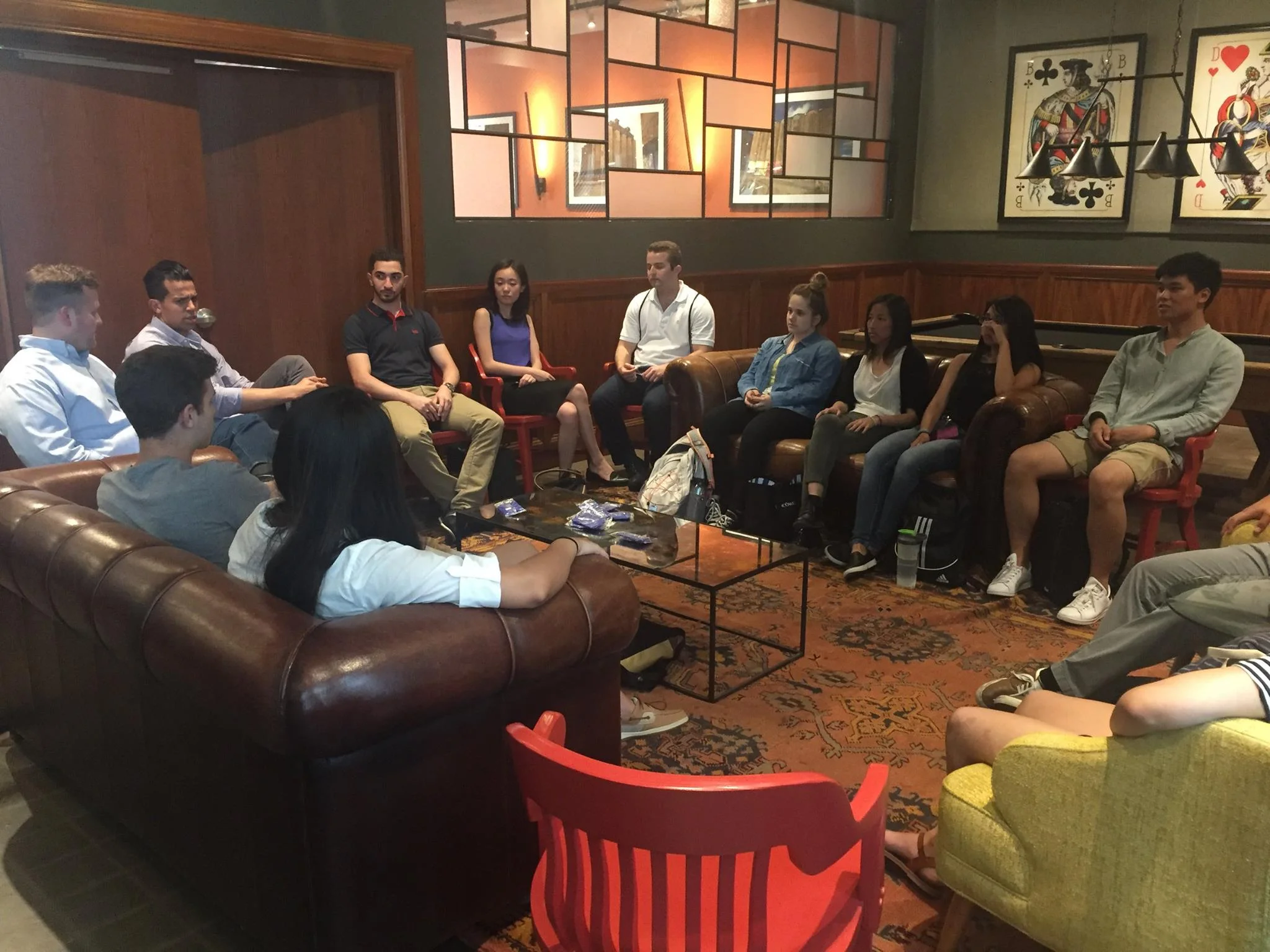 Mohammad and his fellow Chicago fellows talking startup strategy during orientation.
