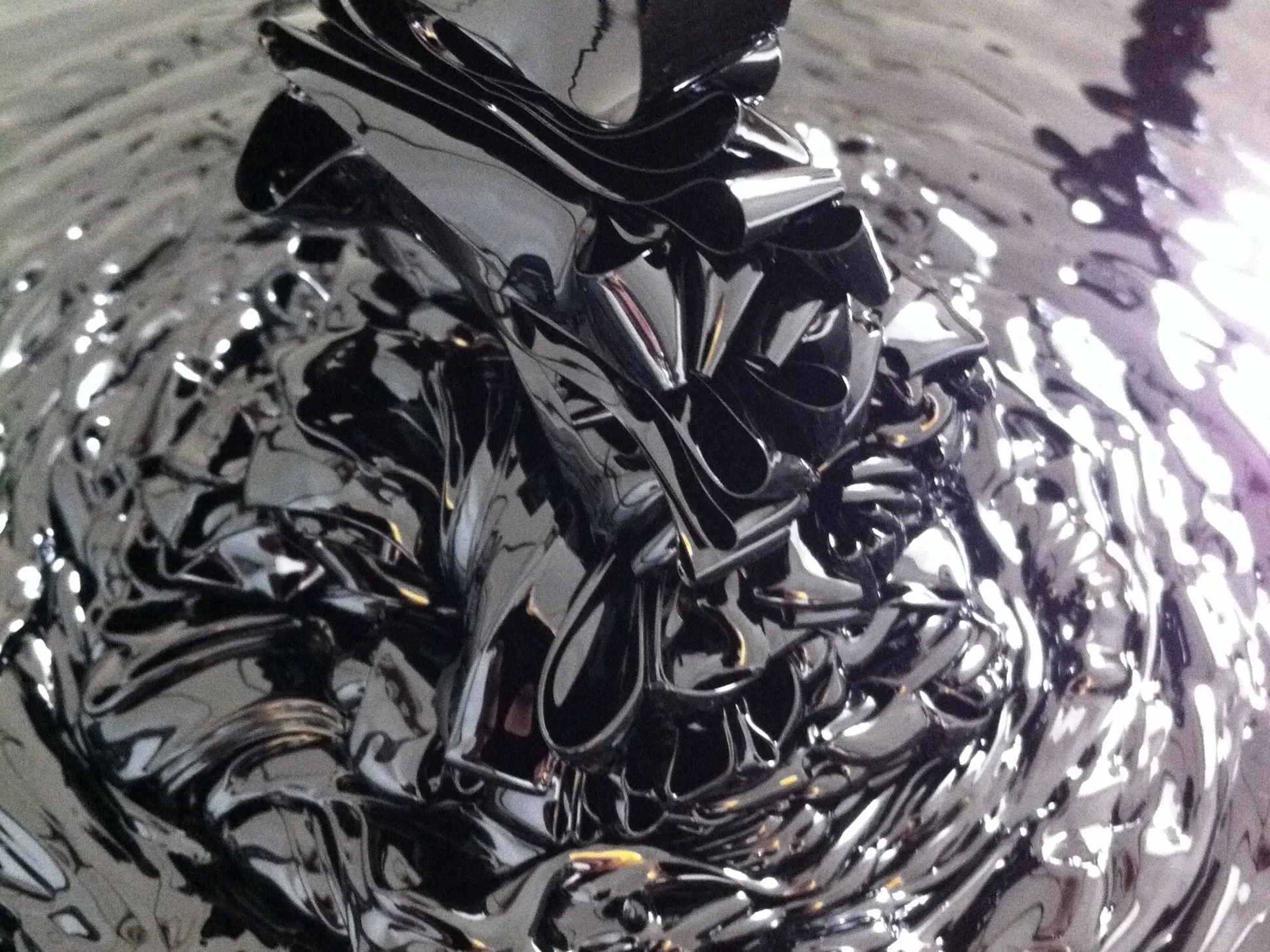 'Pour I', Bitumen pour onto Fabriano, close up installation shot, 2017.