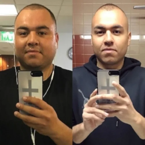 Beginning of fitness journey (Left), Present (Right).