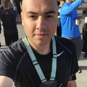 Saul Gears up for the race.