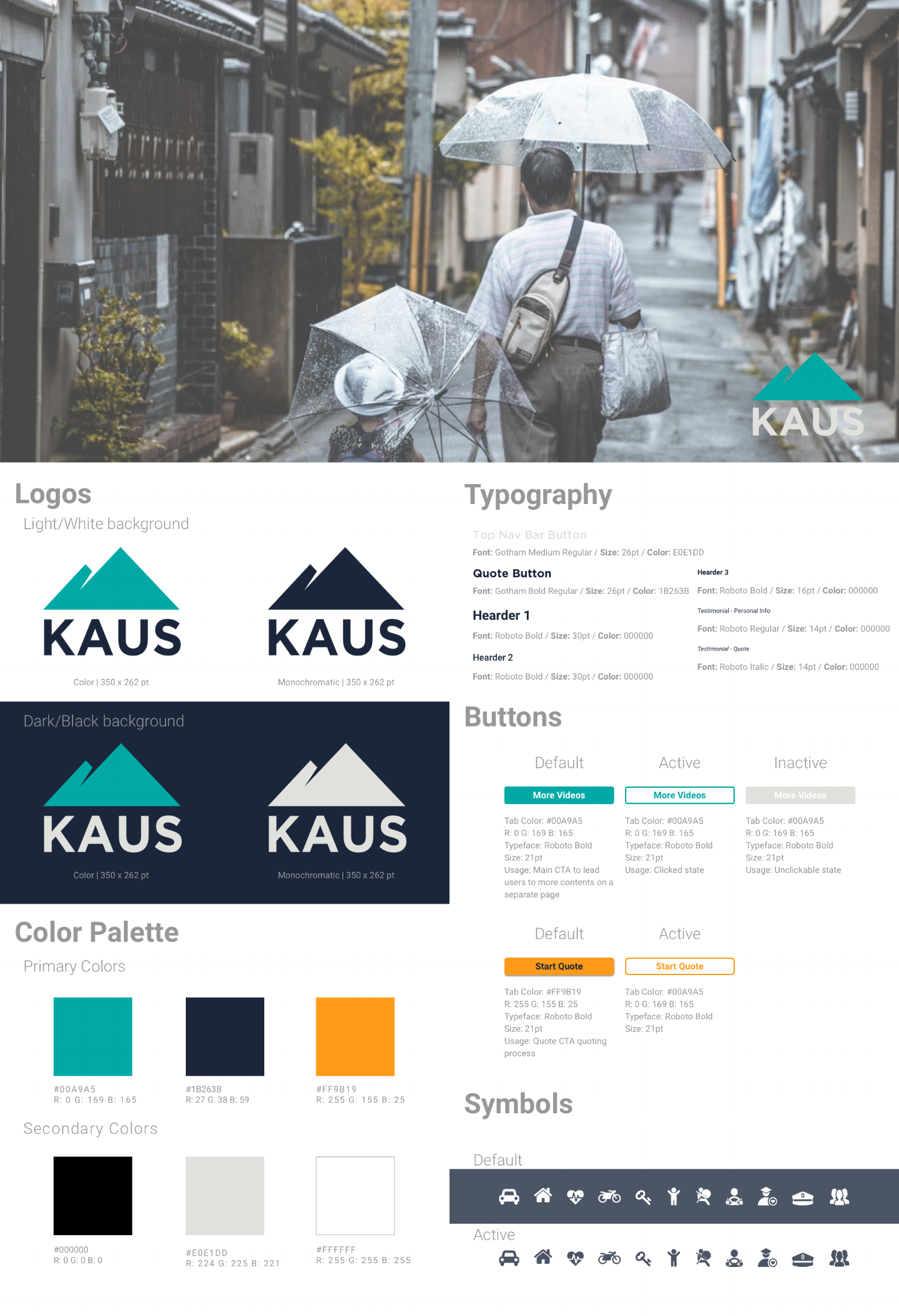 Brand logo and other visual elements were design to align with existing brand message of KAUS - Trustworthy, Modern + Fresh, Clean &amp; Clear