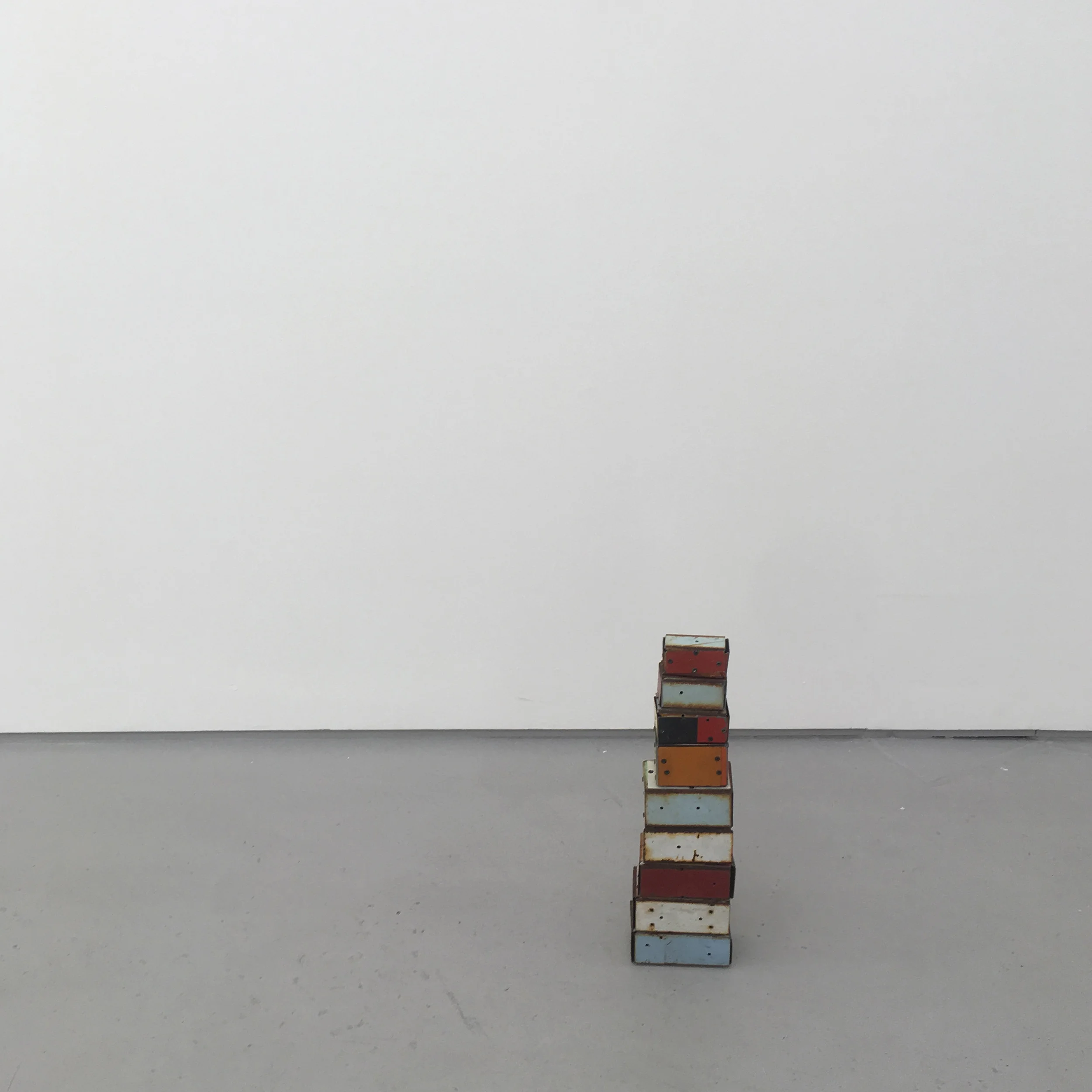 Boxed Up, 2019, salvage steel, rivets, welded plinth, 46 x 15 x 7cm