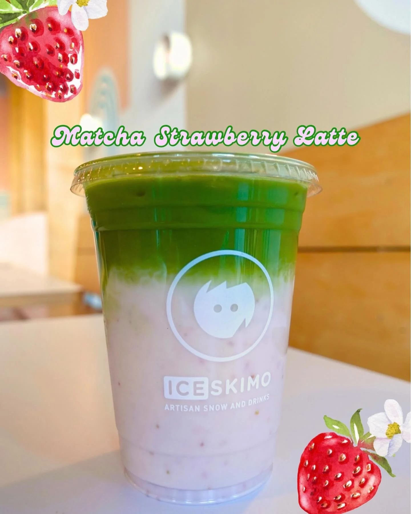 Matcha Strawberry Latte 🍓🍵 currently very popular at Eastlake! Available at all locations 😋