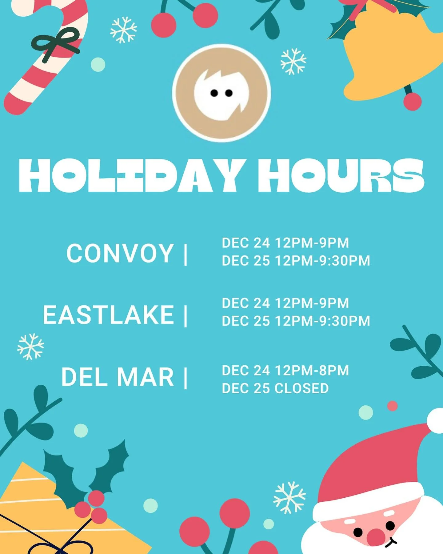 Holiday Hours for Christmas Eve and Christmas Day! 🎅🏻🎄❤️💚🩵