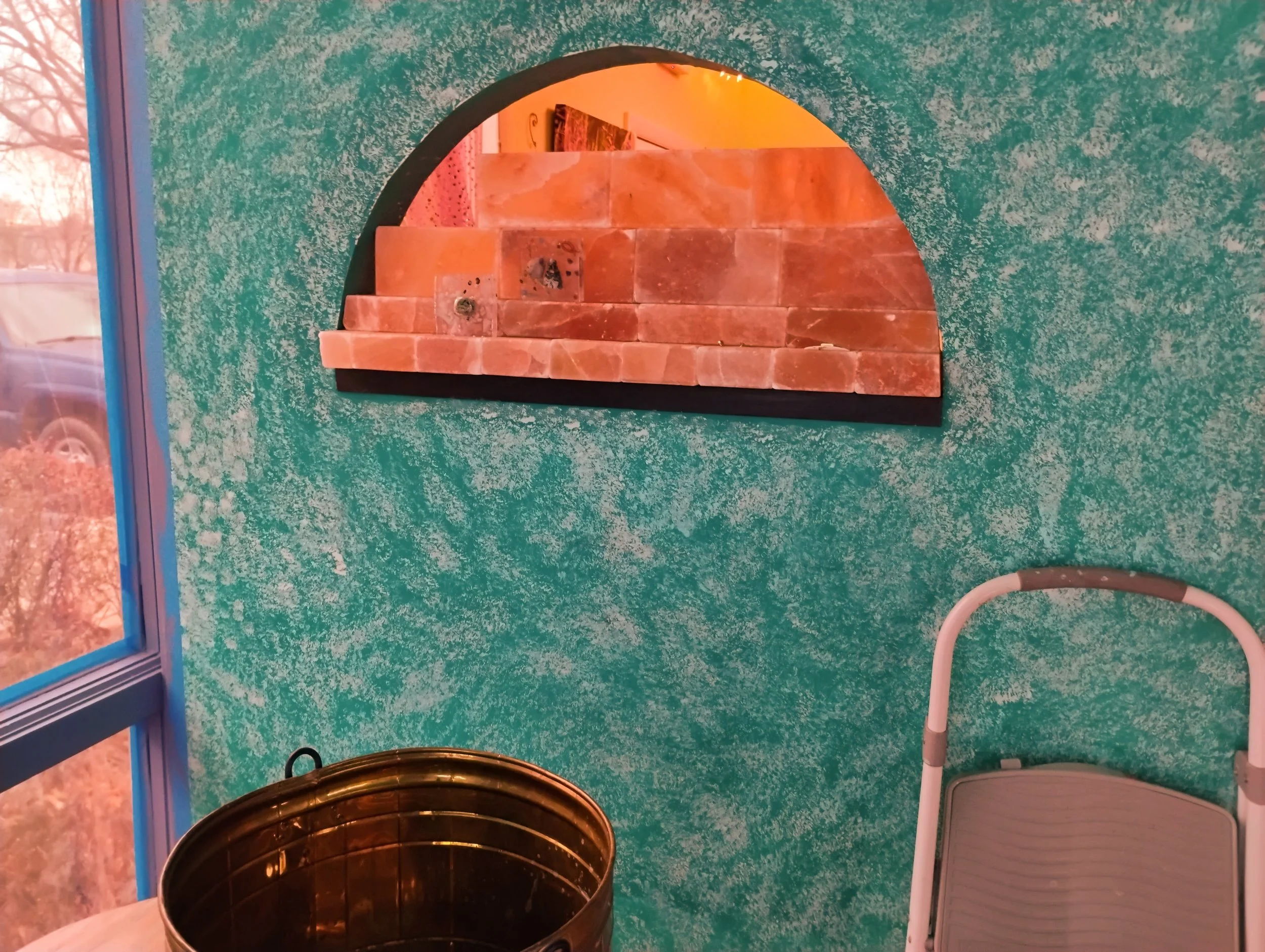 Salt Cave Window as salt bricks are being cut and glued into the window