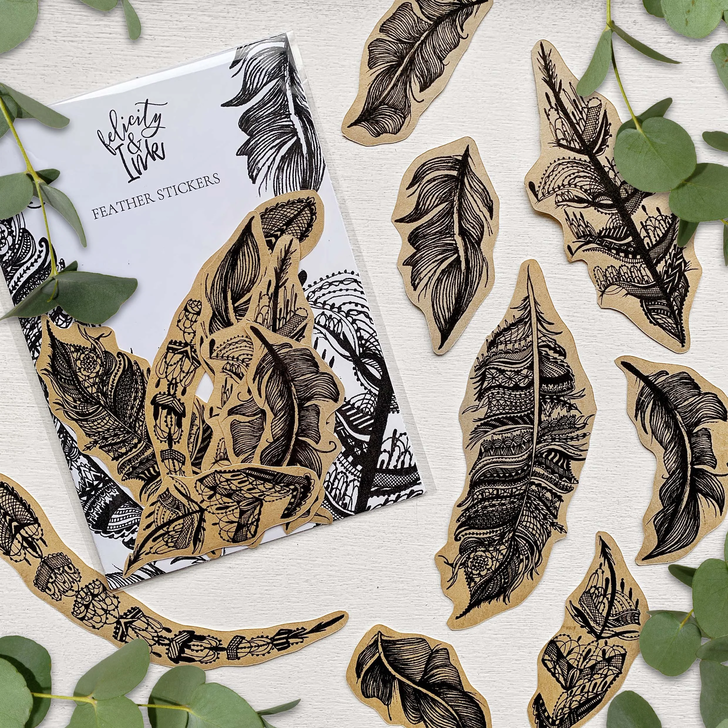 Felicity and Ink_Black Tribal Feather Stickers.jpg