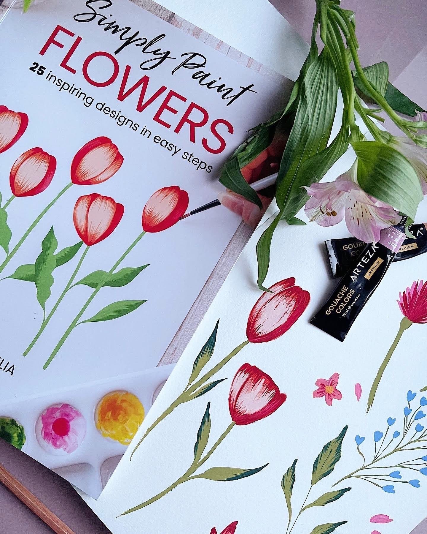 Lets Try Out Gouache With The Simply Paint Flowers Book by Becky Amelia 