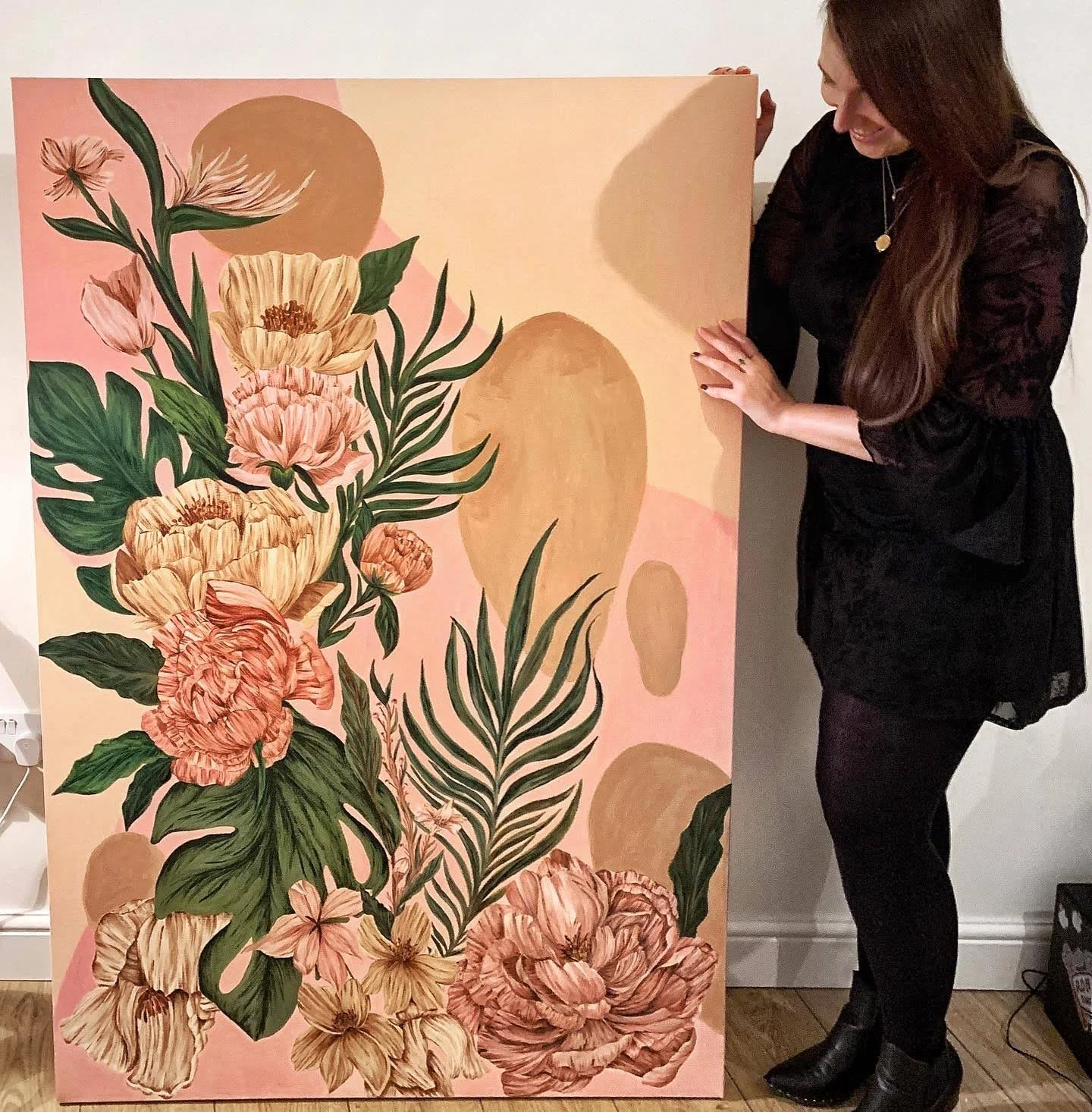 TROPICAL PEONIES | Hand painted acrylic on canvas