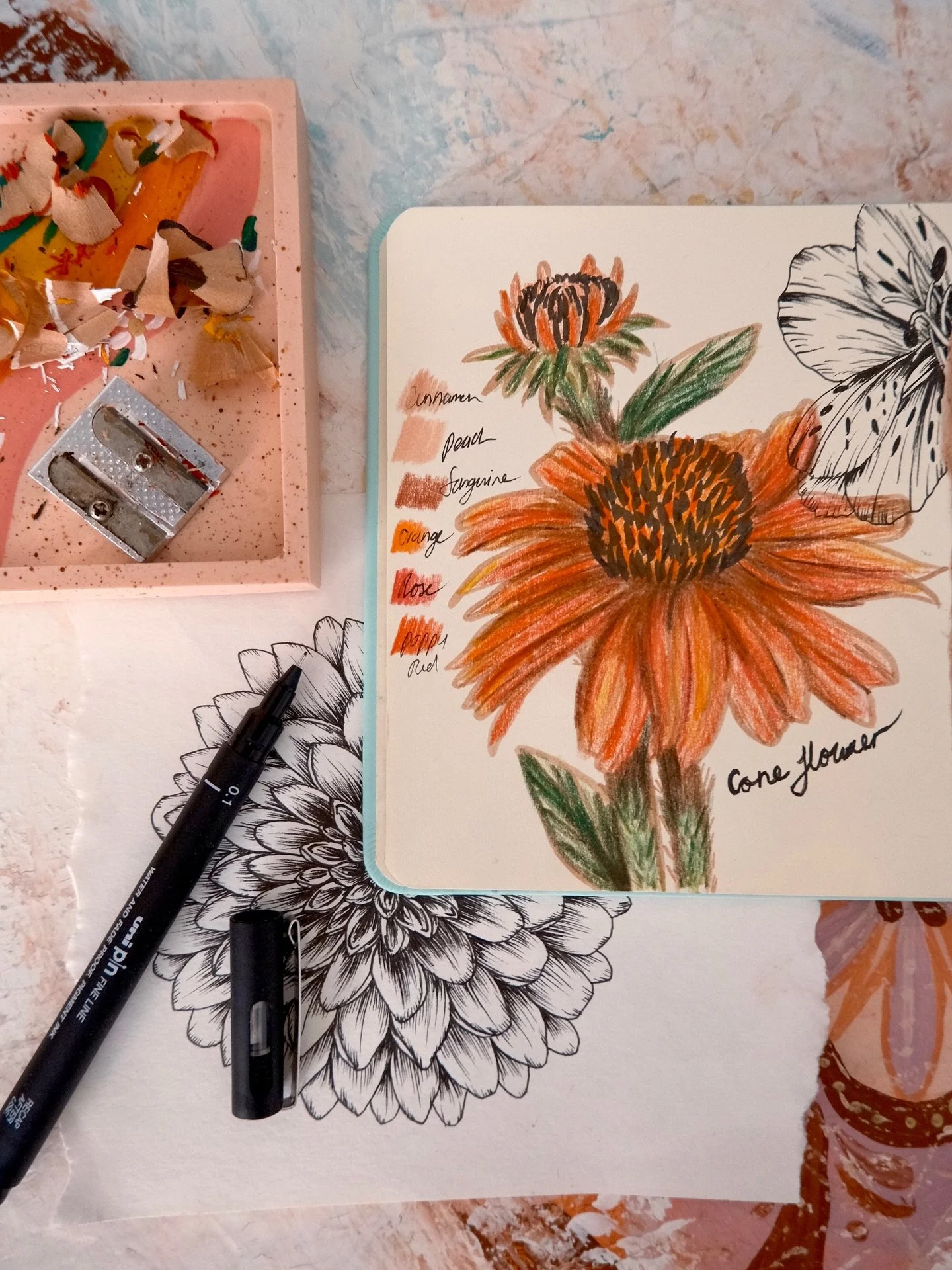Snapping photos of flowers I&rsquo;ve grown this summer on my new camera and trying some new drawing techniques in my sketchbook, to capture them. 🌸🌻🌷

📸 Fujifilm XM5

#flowerstagram #floralart #flowerdrawing #botanicalart #botanicaldrawing #fine