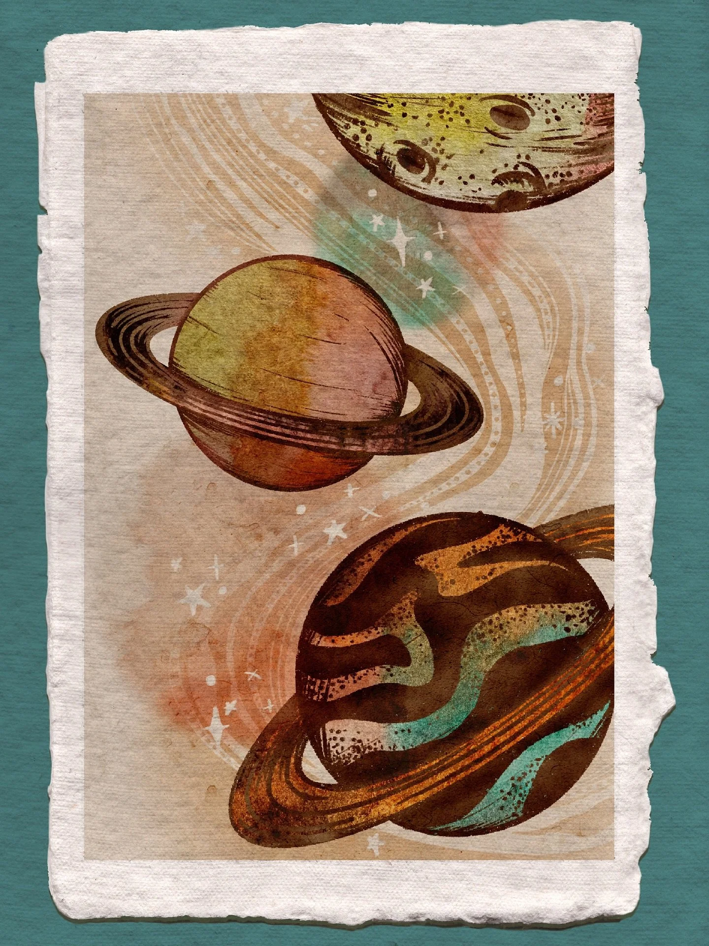 ✨ Day 6 - Ring ✨
I settled on planetary rings for this one as there&rsquo;s something so enjoyable about drawing celestial pieces. 🪐

I tried out some slightly different layering techniques in Procreate for this one, using photos of some hand painte