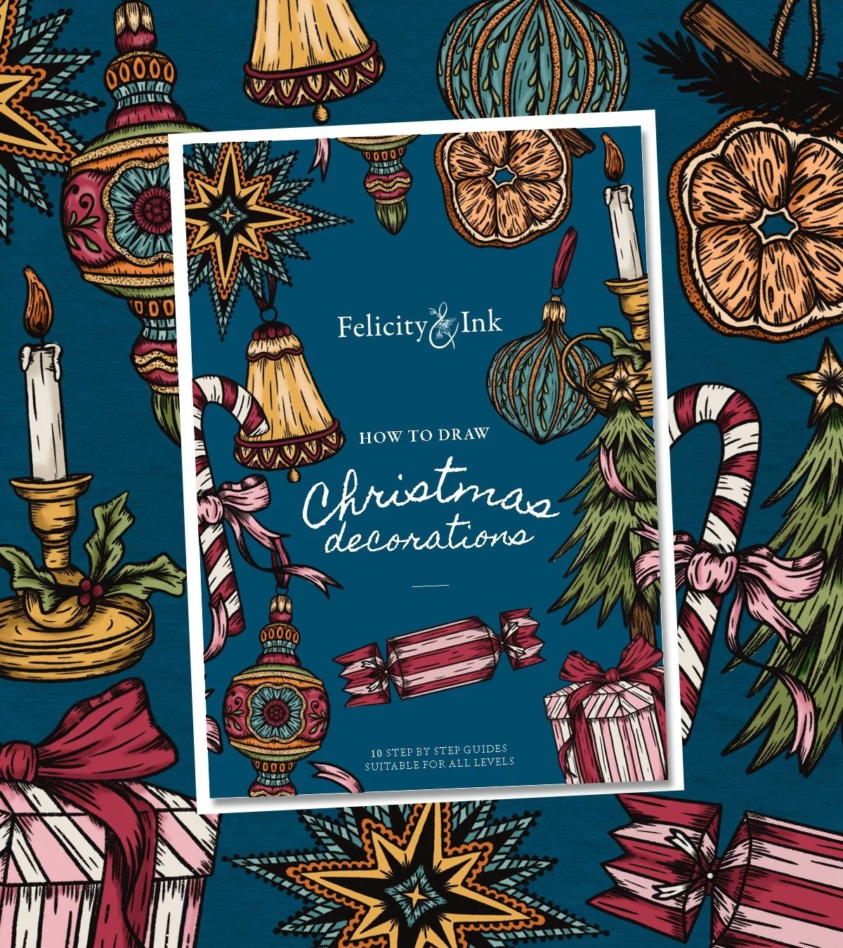 Learn how to draw 10 beautifully festive Christmas decorations with my brand new how to draw ebook! 🎄✨

Each tutorial will show you exactly how to draw your own ornate decorations, broken down in to easy to follow steps, even suitable for beginners.