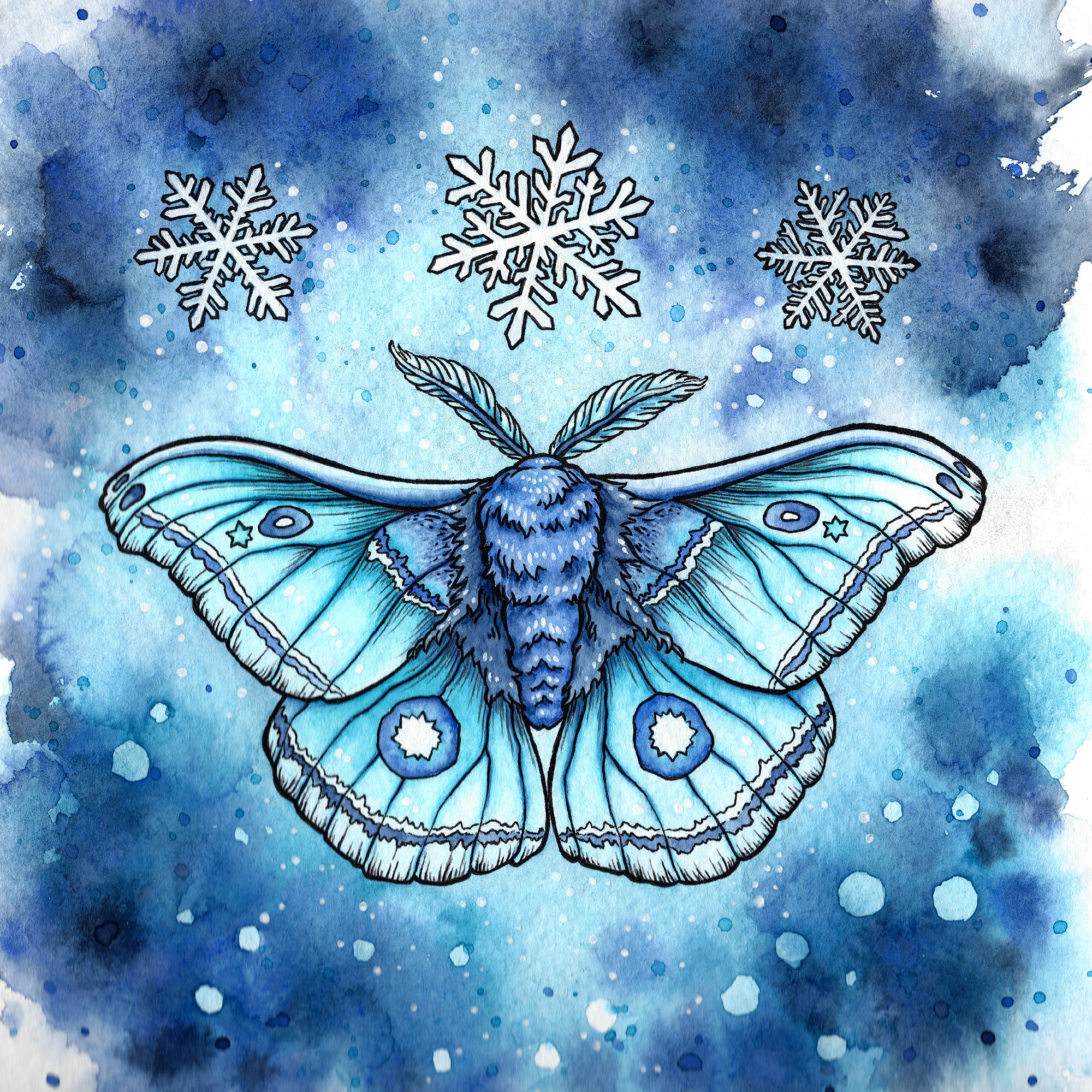 Moth of the First Frost Ink, watercolor, gouache, & acrylic on paper 12 x 12 inches