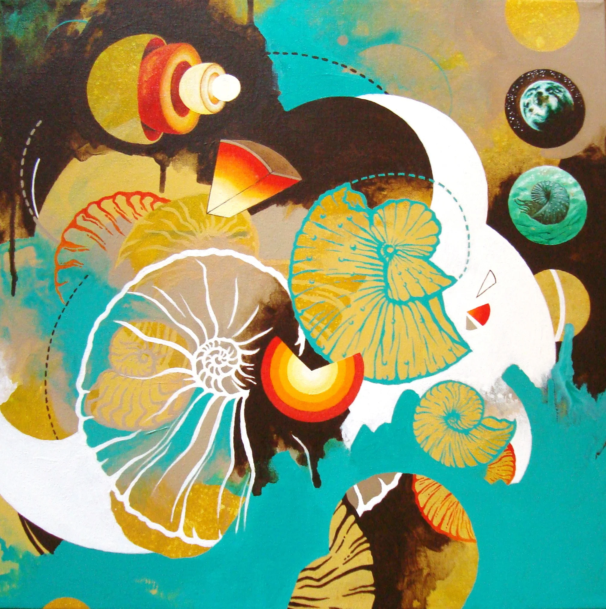 Mega Annum Ammonite Experiment 3 Acrylic on canvas 18 x 18 inches 2013