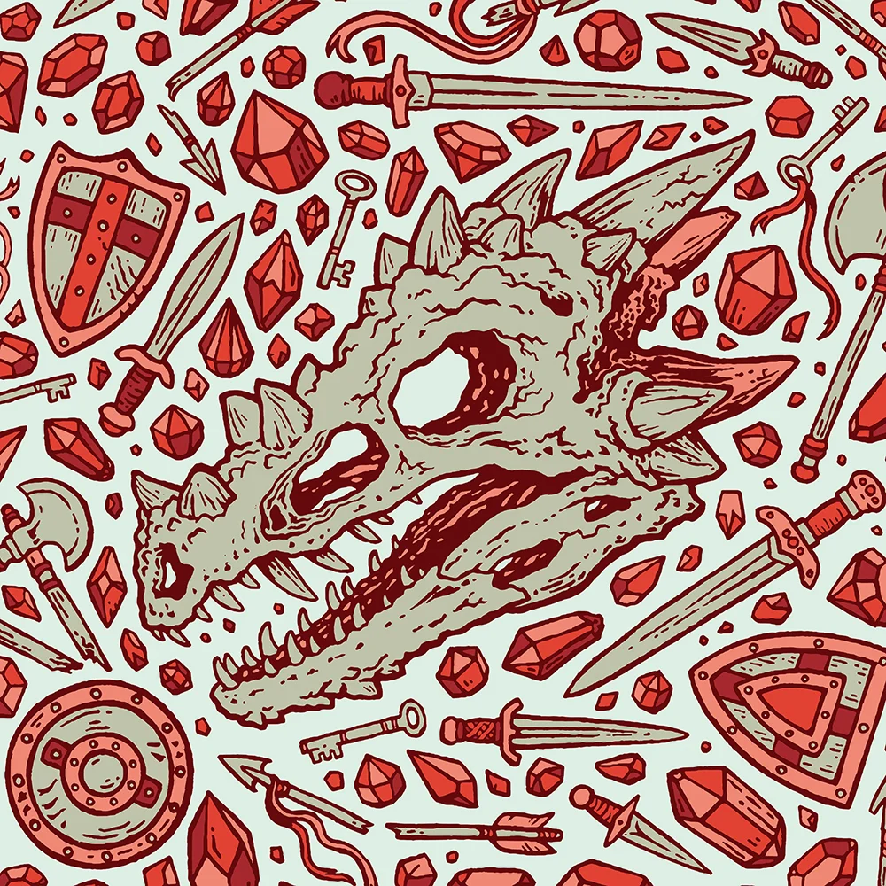 Detail of Hoard of the Gem Dragon (Ruby) Ink on paper, digital color Shop it!