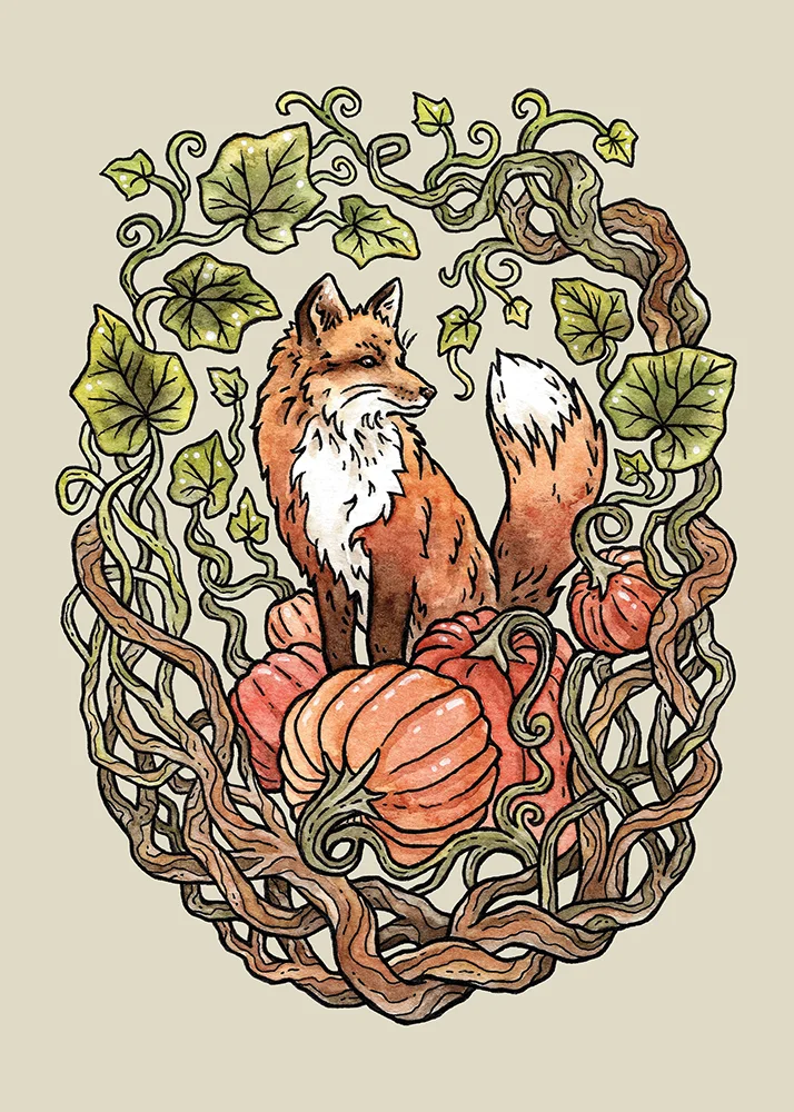 Autumn Fox Ink, watercolor, & digital Shop it!