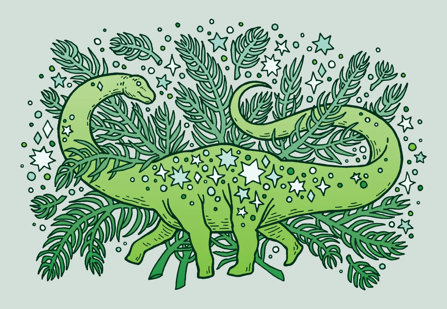 Winter Solstice Sauropod Ink on paper, digital color Shop it!