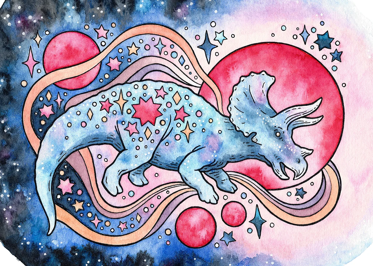 Star Tricera Ink, watercolor & gel pen on paper Shop it!