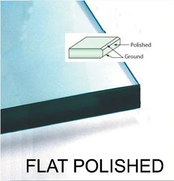 Example of flat polished edge-work on a glass table top, our most popular option!