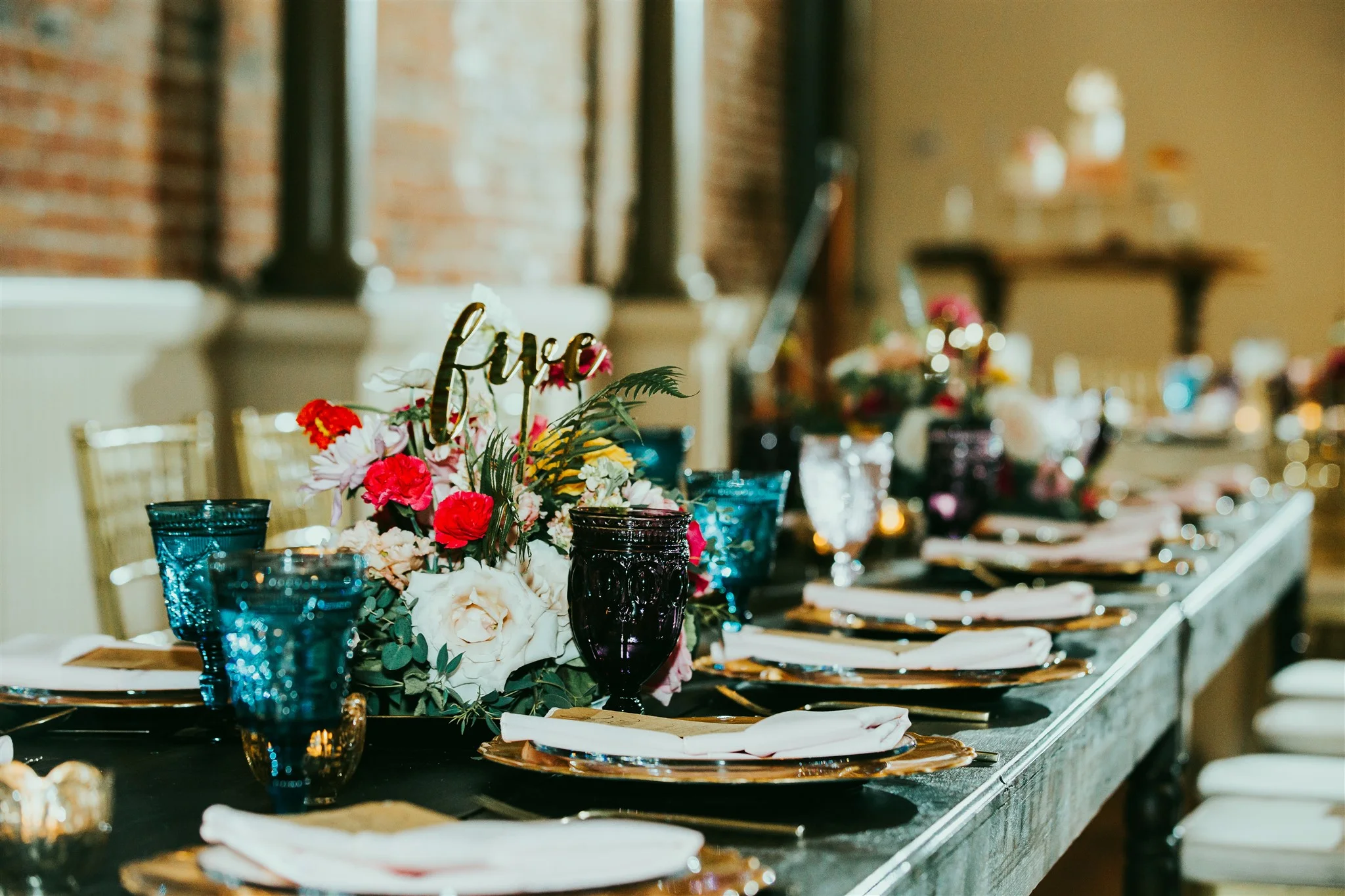Colored glassware by Baker Party Rentals