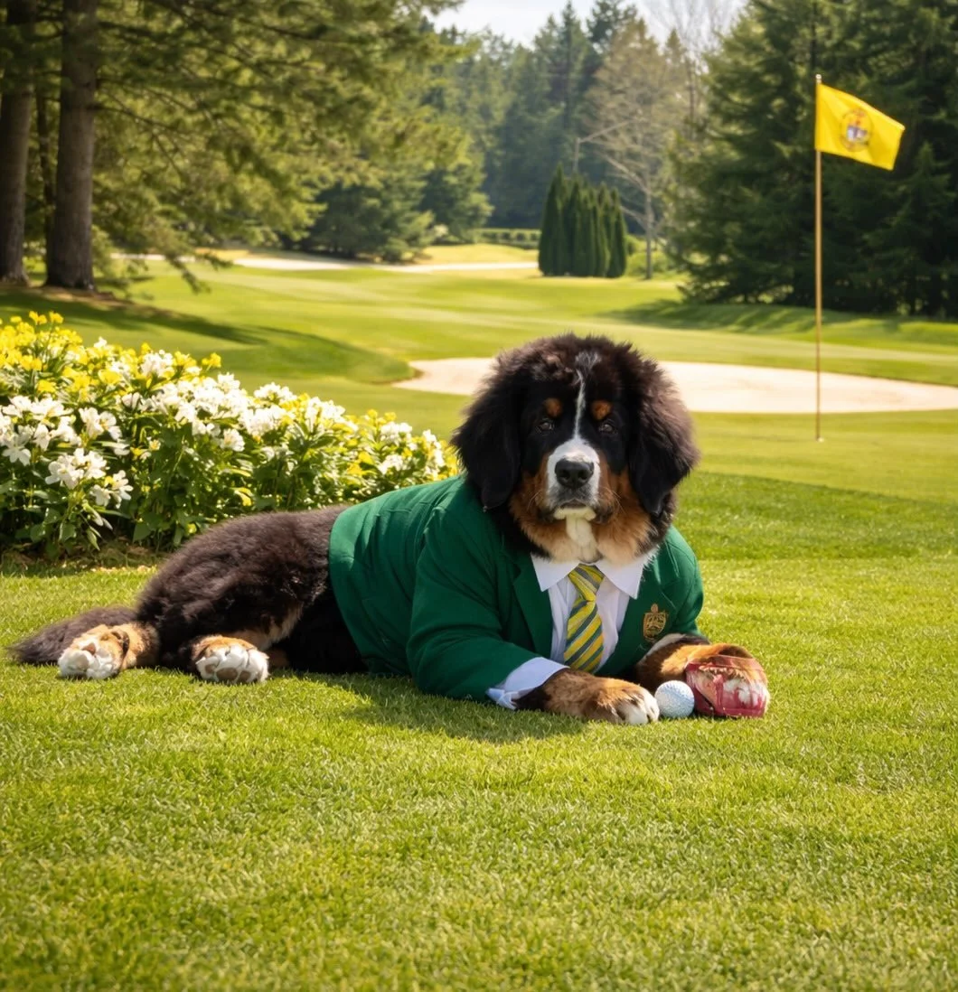 Hank&rsquo;s first Masters Sunday! Let&rsquo;s Go!! ⛳️
.
.
#berneselife #bernese #golf #mastersgolftournament #bernesepuppy