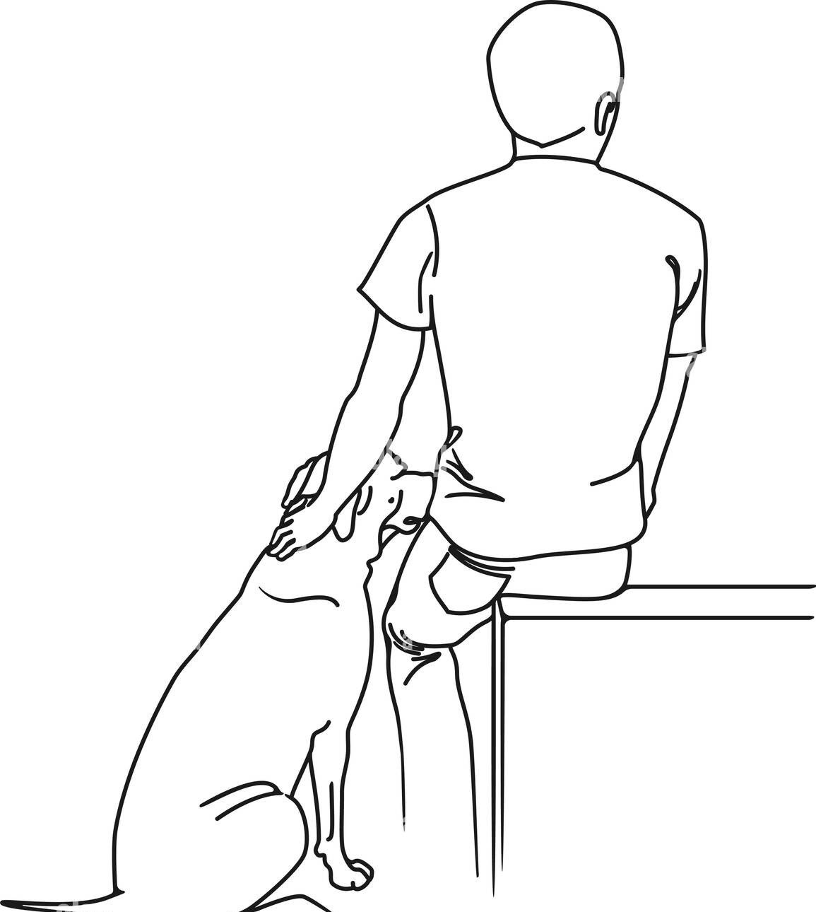a-man-patting-his-pet-dog-while-both-sitting-down-and-looking-off-into-the-distance-in-line-drawing-illustration-for-dog-lovers-2XRNXDT.jpg