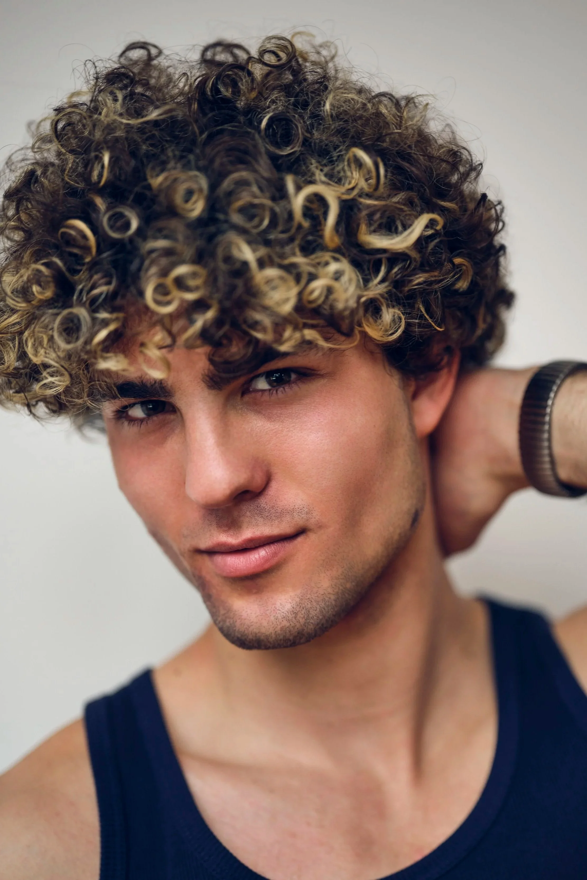 Actor headshot example - male actor in navy tank top