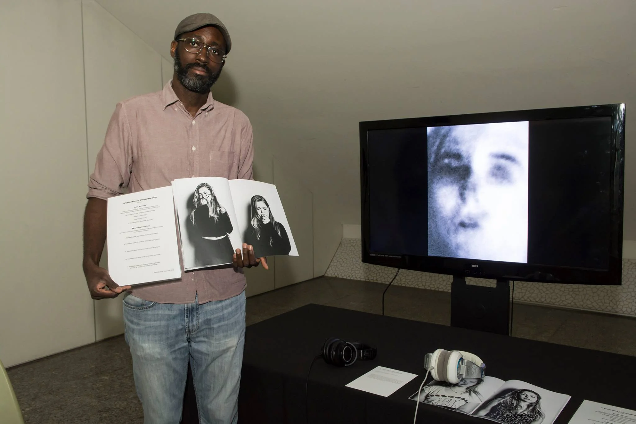 A photograph of me at the first installation of A Cacophony of Unrequited Love in Spring 2016 in Valencia, Spain. This installation features an experimental score, a 60-minute vocal soundscape and photographs of Danielle embodying the emotional landscape of the project. Photography for the installation was created by Rafael, with inclusion of his own work Manipulated Memories (via television screen) to support the concept of A Cacophony of Unrequited Love .