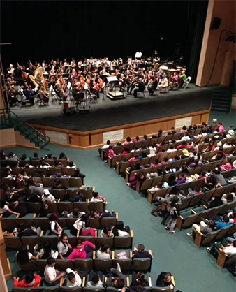 Youth Concerts for 4th and 5th graders are performed at the Henry J. Mello Center for the Performing Arts in Watsonville (above) and the Santa Cruz Civic Auditorium.