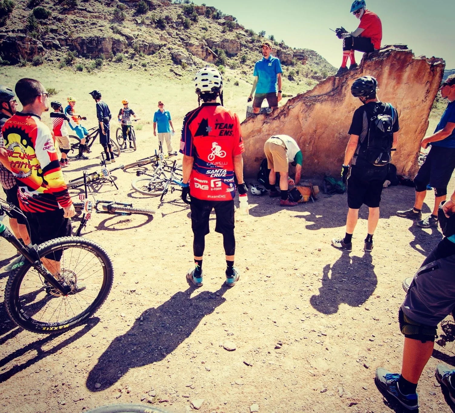 Race brief at a very scenic rock formation in Junction.
