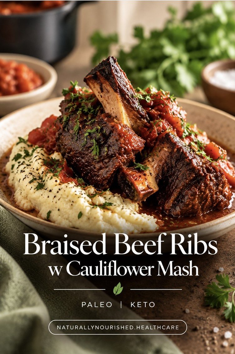 Braised Beef Ribs with Cauliflower Mash. Paleo, keto