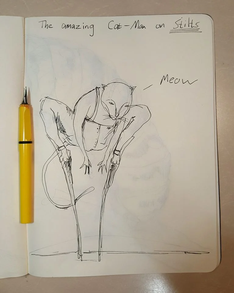 The AMAZING Cat-Man on stilts