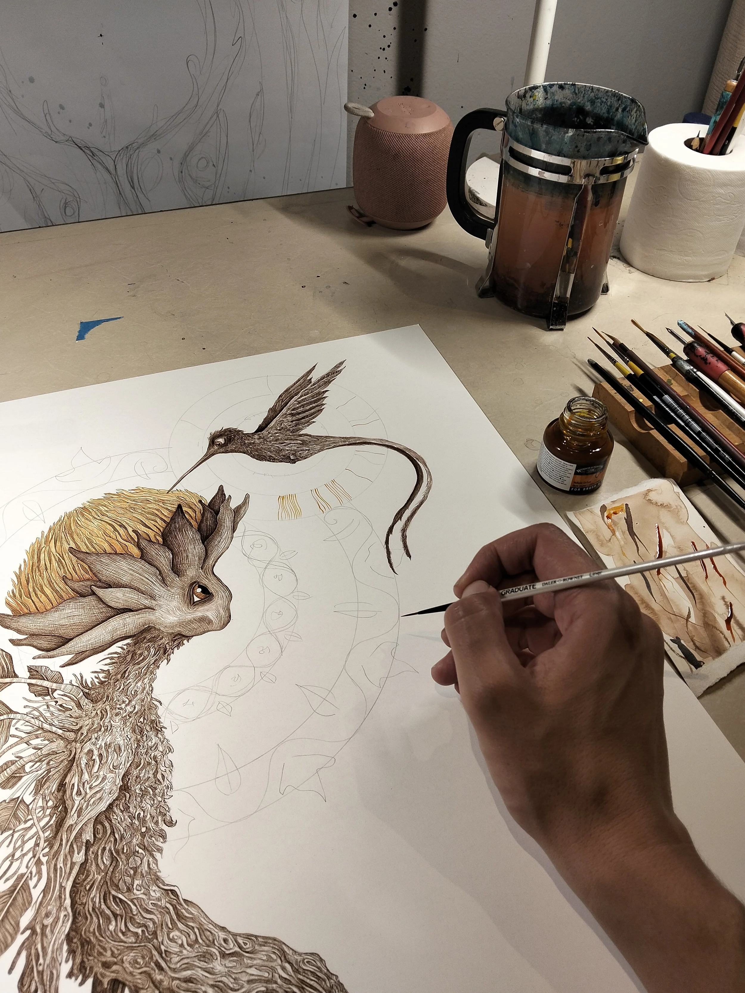 Process behind hand embellishing Fynbos Nature Spirit