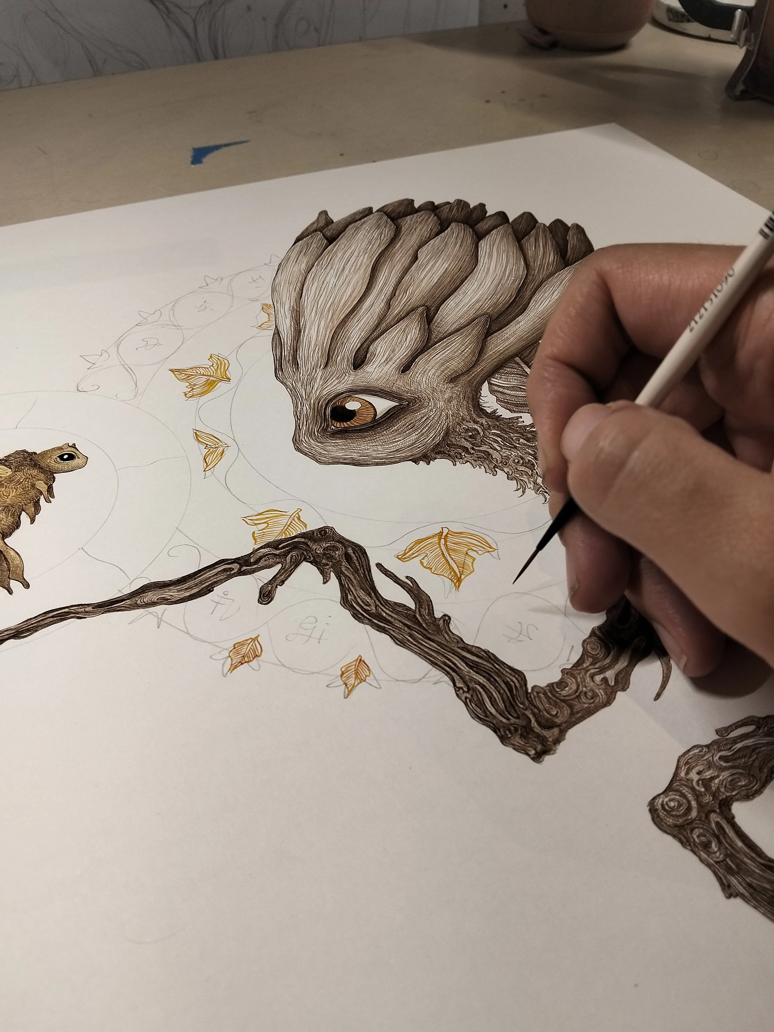 Process behind hand embellishing Bumblebee Perch