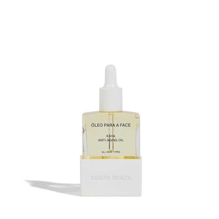 ÓLEO PARA A FACE | KAYA ANTI-AGING FACE OIL A Brazilian rainforest beauty elixir powered by nature to nourish and revitalize your skin, while enhancing firmness and reducing the appearance of fine lines. This highly active, lightweight formula is essential for environmentally stressed skin. No added fragrance. Good for all skin types.
