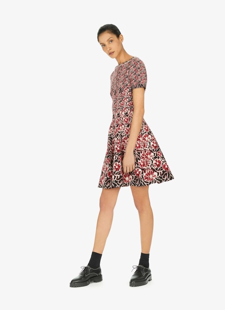 Floral Wool Short-Sleeved Dress
