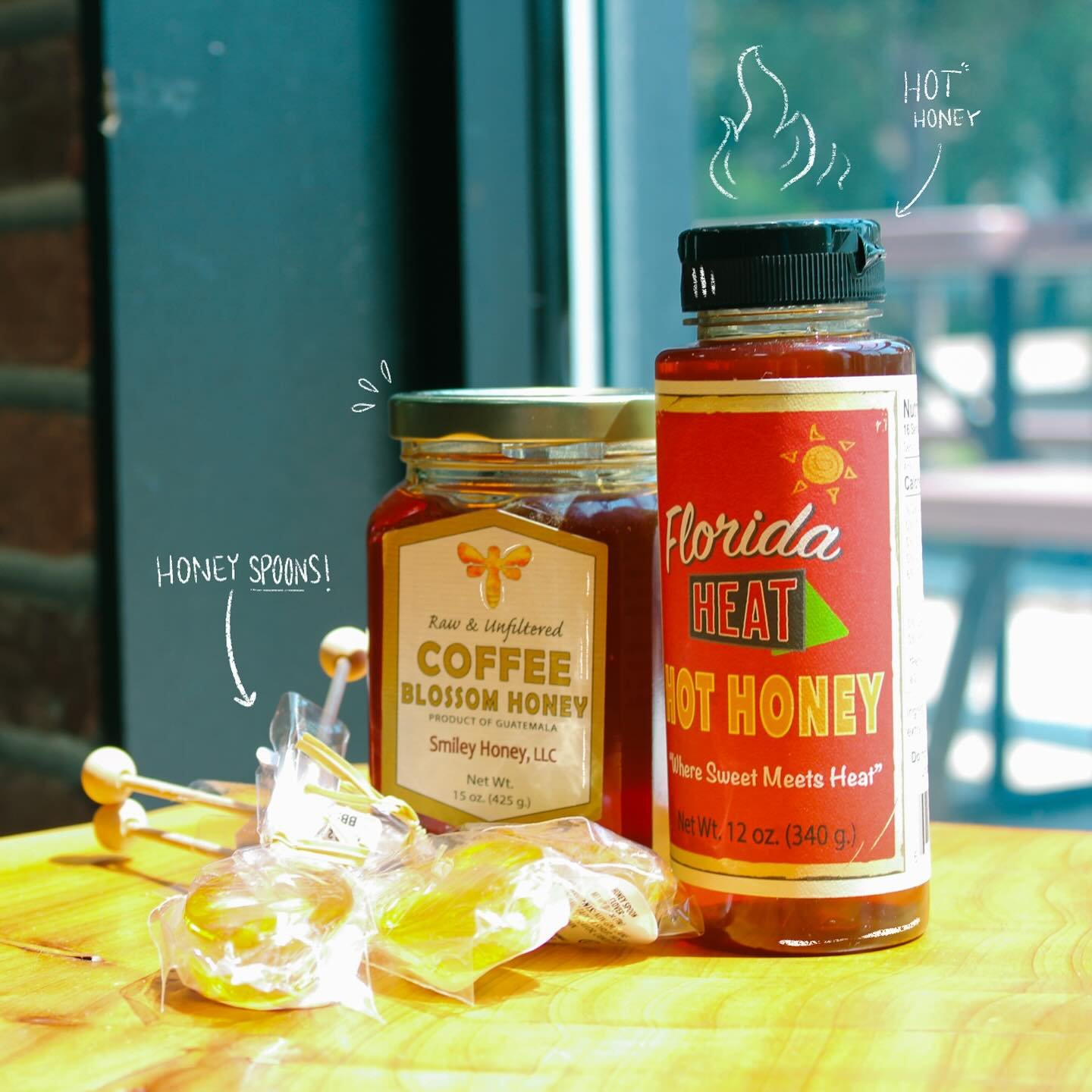 Calling all HONEY-LOVERS! 🍯🐝 Common Grounds has you covered! We sell a variety of honey products from hot honey, to honey spoons, and MORE! Stop in to check out our collection, and grab a coffee while you&rsquo;re at it! 
-
-
-
-
#coffeeshop #coffe
