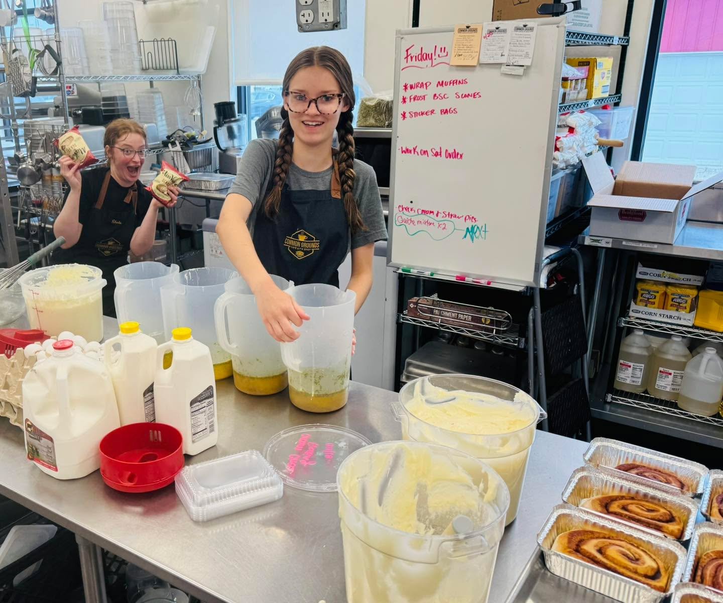 Friday shenanigans! Love these girls! Stop in for a fresh baked quiche for your weekend!