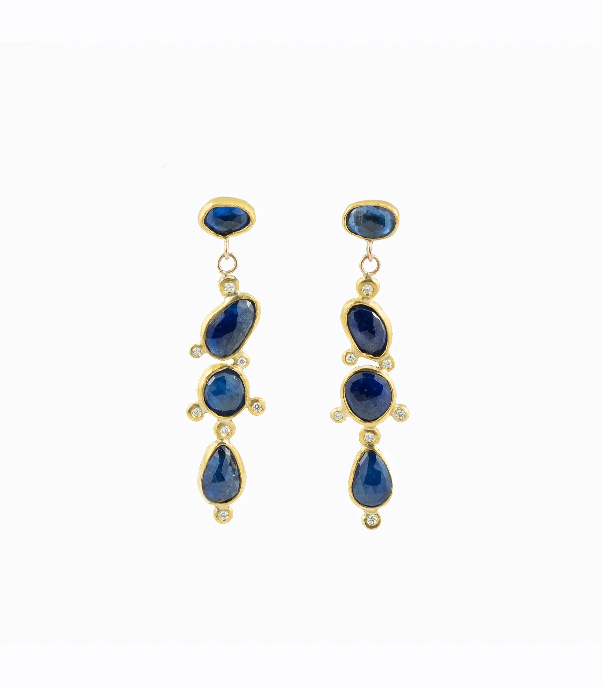 Handmade Klimt blue sapphire &amp; diamond earrings