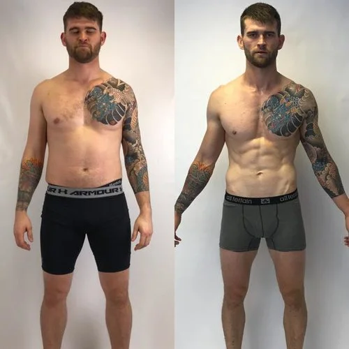 Rich’s transformation after some months of intense training