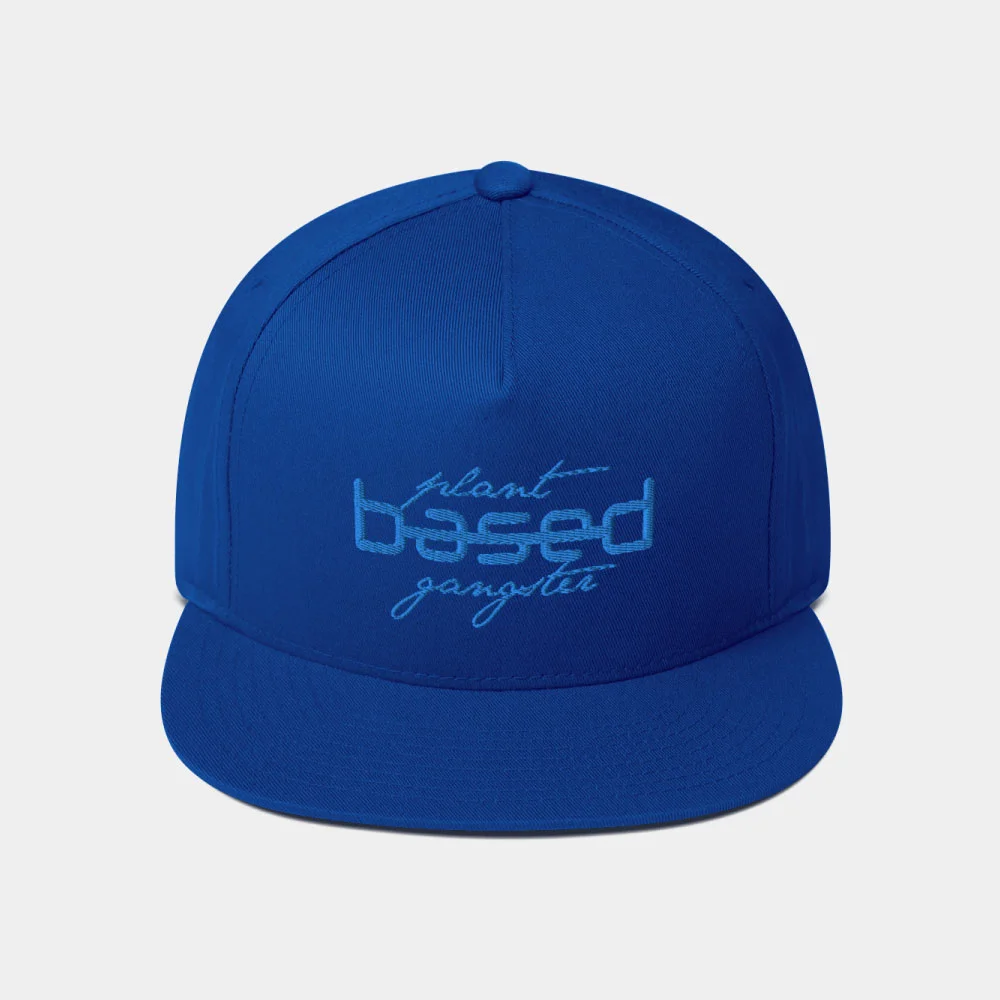 plant-based gangster vegan snapback hat royal with teal stitch