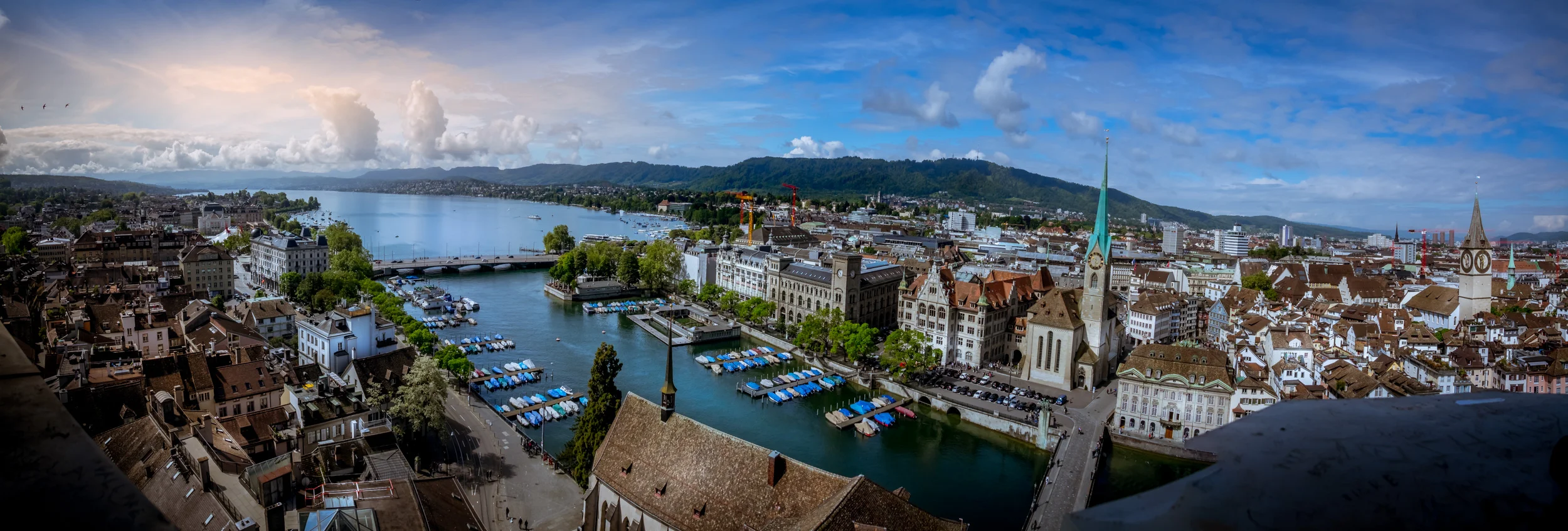 A panoramic view on Zürich taken from the top of Grossmünster
