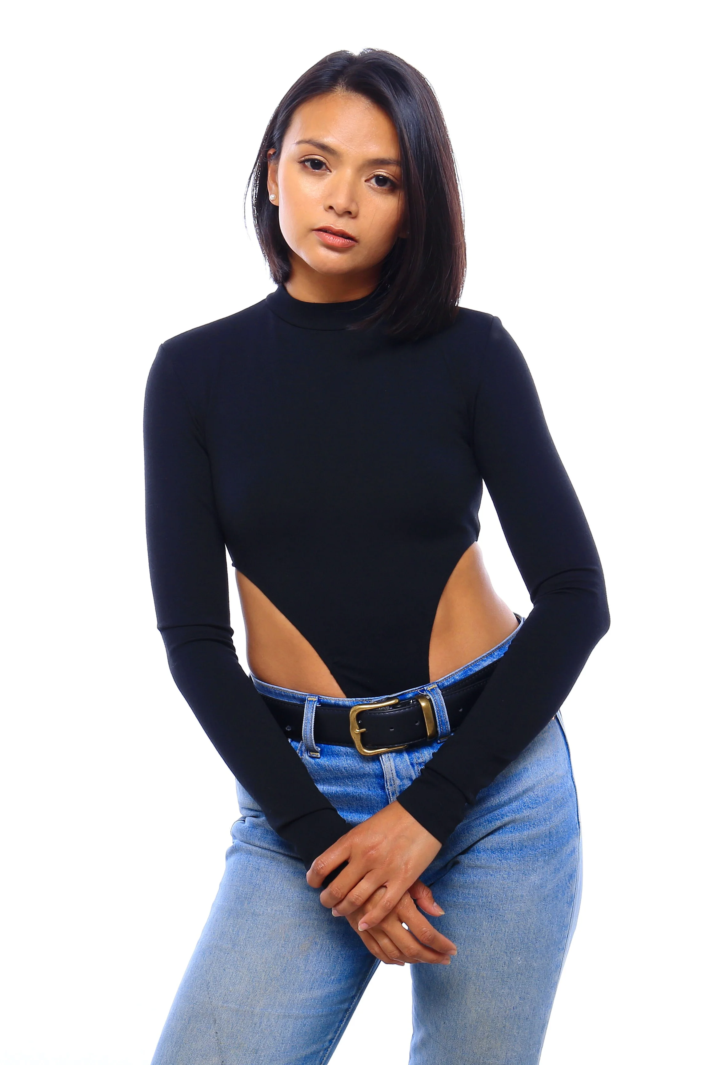 High neck side drift bodysuit 