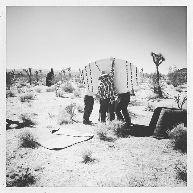 Install happening earlier today. #sarahvanderlip #sitespecificinstallation #roughplayprojects #joshuatree @sugarjarvacancy #ailischmeltz and #stefanieschneider installation in background - #availabletoall site path will also be open to the public on 
