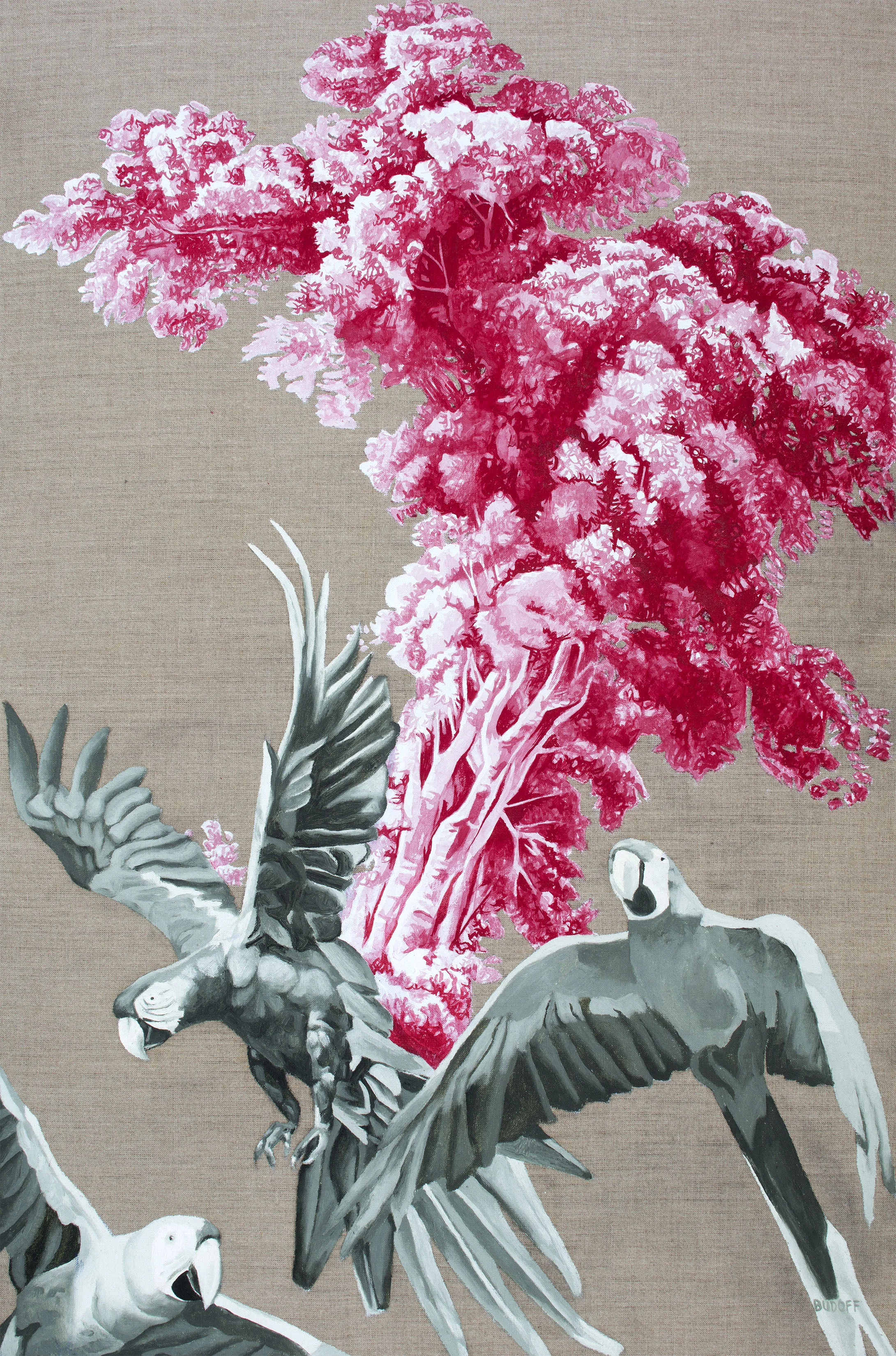 Birds in Red, 36" x 24," 2016