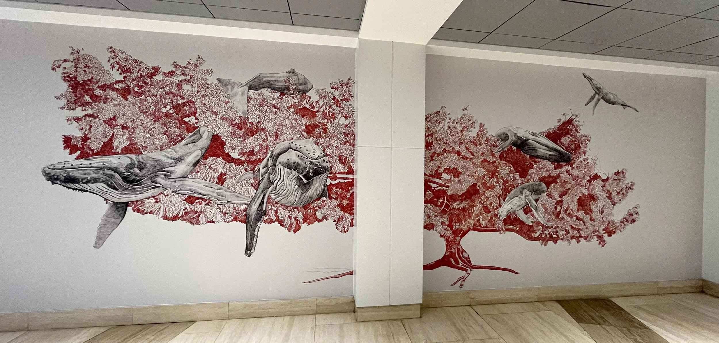 Nido in the Hallway, 2025, digital print, 90" x 188"