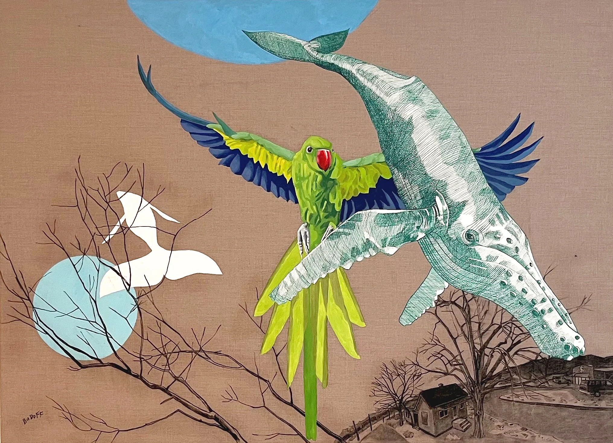 Preferred Planet, 2025, Oil, charcoal and shellac ink on linen, 56" x 72"