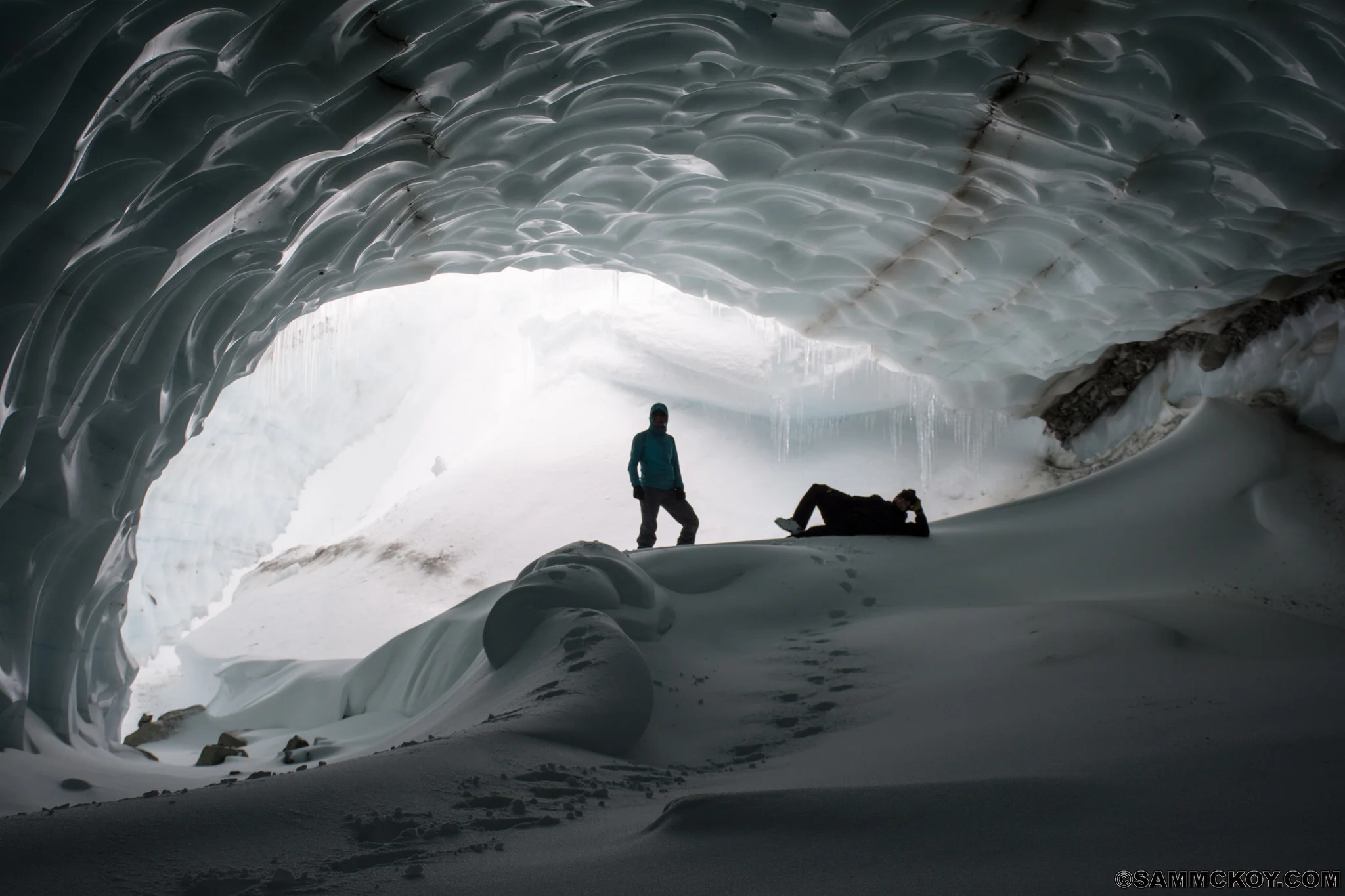 Options exist to explore ice-caves as part of a ski tour from Nirvana Pass.