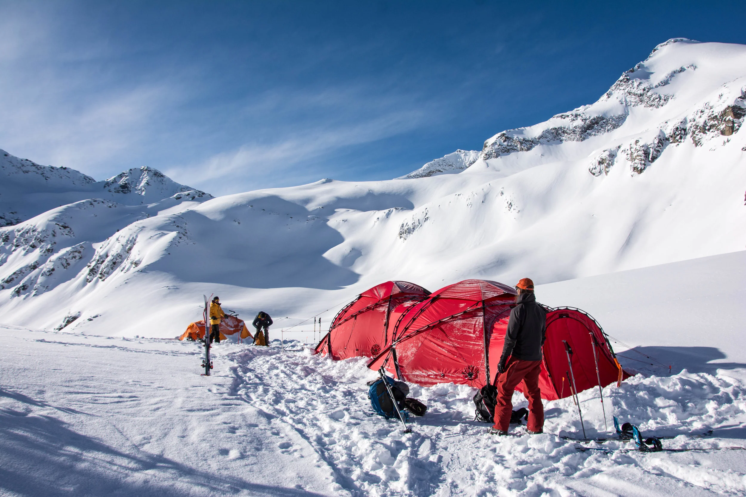 Getting ready to head out to ski on a beautiful morning.